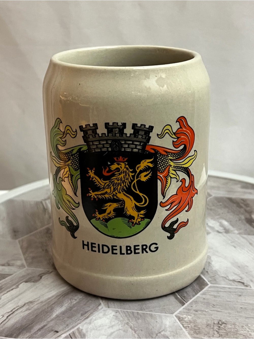 Heidelberg Ceramic Stein with Colorful Crest